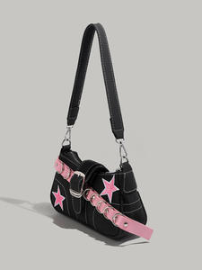 Single Shoulder <b>Bag</b> <b>Bag</b> Female 2024 New Hot Girl Stitching Star <b>Underarm</b> <b>Bag</b> Handbag - Product Image 2