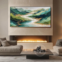 Peinture à l'huile sur toile peinte à la main, montagnes vertes brumeuses, décoration murale pour salon, fond de canapé, art mural