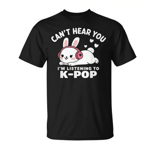 Camiseta K Pop Can't Hear You I'm Listening To K Pop Kawaii Rabbit - Product Image 2