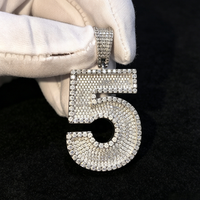 Pendentif Hip Hop en Argent 925 avec Breloque Numéro 5 Personnalisée, Sertie de Diamants Moissanite VVS de Haute Qualité, Testée au Diamant Testeur
