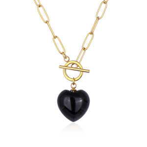 Collier Pendentif Cœur en Agate Tendance Plaqué Or/Argent en Acier Inoxydable Personnalisable OEM/ODM – Articles en Stock Unisexe - Product Image 2