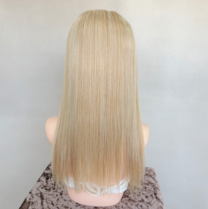 ท็อปเปอร์ผมแท้ยุโรป 100% ฐานไหมหรูหรา ถักด้วยมือ ไฮไลท์<span class=keywords><strong>สี</strong></span>บลอนด์  โซลูชั่นที่ดีที่สุดสำหรับผู้หญิง<span class=keywords><strong>ผม</strong></span>บาง - Product Image 6