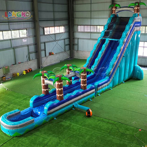 Glissade aquatique gonflable géante de 25 pieds pour <span class=keywords><strong>location</strong></span> événementielle, grand modèle en PVC, motif palmier bleu marbré, <span class=keywords><strong>avec</strong></span> <span class=keywords><strong>piscine</strong></span> intégrée - Product Image 1