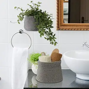 Горячая Распродажа, серая декоративная маленькая вязаная крючком корзина ручной работы для ванной комнаты