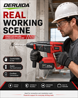 Marteau perforateur rotatif sans fil professionnel DERUIDA, sans balais, compatible OEM, avec batterie, pour perçage et cisaillement du béton