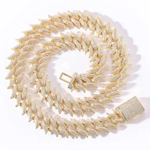 Collier en or blanc pour hommes, bijoux Hip Hop, plaqué, 18mm, Cz, chaîne à maillons cubain, collier, vente en gros,