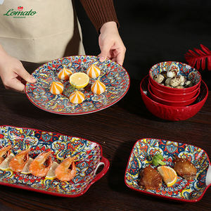 Vajilla de Porcelana de Cerámica Roja Intensa de Lujo, Duradera, Estilo Bohemio, para Restaurante o Bodas, Apta para Microondas y a Prueba de Fugas - Product Image 5