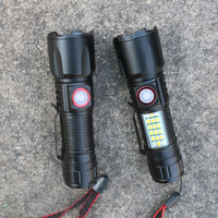 Mini lampe torche laser blanche rechargeable par USB, zoom télescopique, clip stylo, lumière latérale LED rouge bleue chaude, alliage d'aluminium