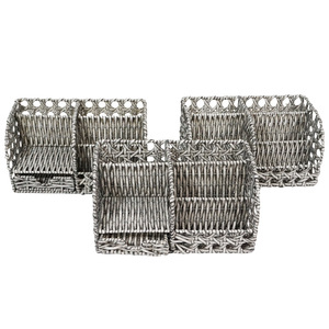 Creative rattan-style woven pen holder for desktop organization; compartmentalized office stationery <b>drawer</b> desktop <b>storage</b> <b>box</b> - Product Image 3