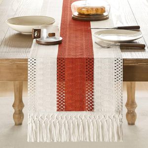 Runner da Tavola Intrecciato con Bordi Sfrangiati - Decorazione Rustica Boho per <span class=keywords><strong>Cucina</strong></span> e Sala da Pranzo - Product Image 4