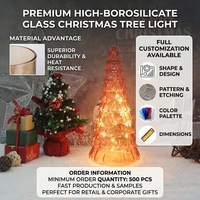 Lumière de Noël LED en verre, arbre de Noël lumineux texturé, ornement de bureau, lampe d'ambiance pour la maison, bar, restaurant, fournisseur d'usine sur mesure