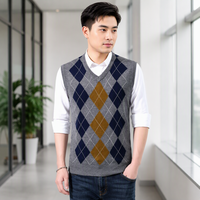 Herren V-Ausschnitt Argyle Strickweste Ärmellose Pullover Casual Büro-Strickwaren