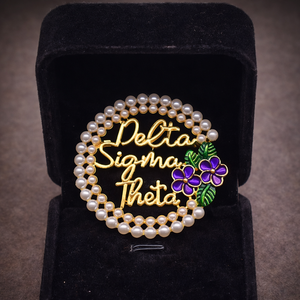 เข็มกลัดเครื่องประดับสตรี ดีไซน์ใหม่ทันสมัย สำหรับชมรมนักศึกษาหญิง เดลต้า ซิกมา เธต้า ประดับมุก 2 แถว สีม่วงกรีก DST ปี 1913 - Product Image 5