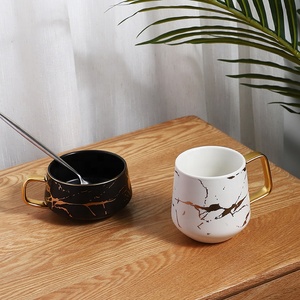 Tazza <span class=keywords><strong>da</strong></span> Cappuccino in Ceramica Effetto Marmo Nero per Ristorante di Lusso, Tazze <span class=keywords><strong>da</strong></span> Caffè Francese con Piattino - Product Image 2