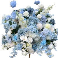 Décorations de luxe pour mariage et baby shower bleu rose pour garçon, centres de table floraux artificiels blancs et bleu royal poussiéreux