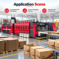 Machine automatique de fabrication de boîtes en carton ondulé avec impression flexographique, découpe rotative, pliage, collage et emballage – Ligne de production complète