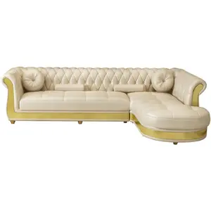 Luxe Design Gouden Lederen L-Vormige Lounge Suite Sofa Set Woonkamer Meubels