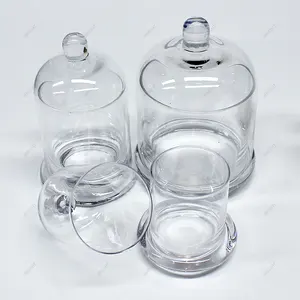 Aroma Wholesale Clear Crystal Unique 12oz 24oz Custom Logo Wedding Candle Container Bell Cloche Dome Lids Glass Empty Candle Jar