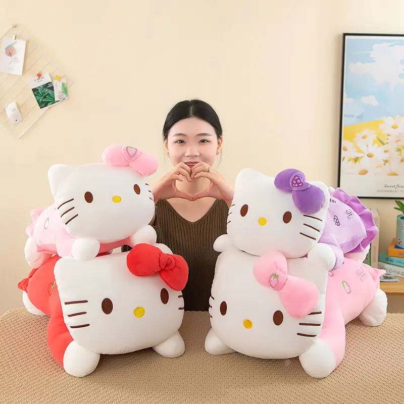 Wholesale Cartoon Cute Kt Cat Plush Toys Long Kitty Sofa Pillow Cushion Sleeping Doll Birthday Gift For Girlfriend