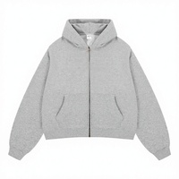 Hoodie d'automne coupe boxy oversize à double fermeture éclair, doublé, uni, écologique, respirant, personnalisé, en coton 100% épais 400 g/m², coupe courte