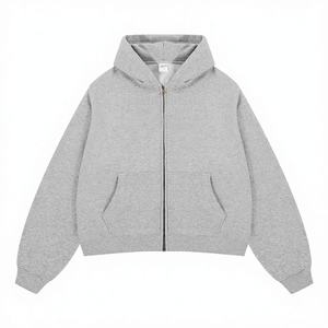 Double Zip <b>Lined</b> Oversized Boxy <b>Hoodie</b> Custom Heavy Weight 400gsm 100% Cotton Cropped French Terry Pullover Zipper <b>Hoodie</b> - Product Image 4