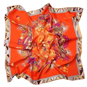 Custom Silk Scarves Fashion Printed Design 100% Silk 53*53 Square Silk Scarf For Ladies