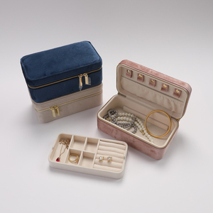 ELE QUEEN Luxury Velvet Rectangle Zipper Jewelry Storage Box <b>Large</b>-Capacity Travel Case Custom Logo <b>Rings</b> Earrings Necklaces - Product Image 6