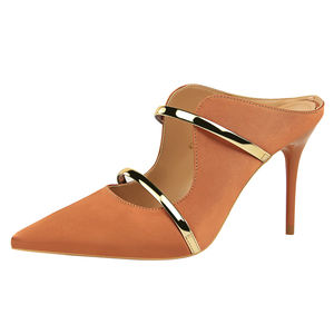 1788-2 stile europeo e Americano femminile <span class=keywords><strong>sexy</strong></span> sandali stiletto tacco alto in raso bocca superficiale a punta cava di metallo pantofole - Product Image 6