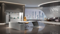Nouveau design luxueux de bureau en forme de L à haute luminosité, bureau avec tiroir, prise rechargeable par usb, bureau de direction