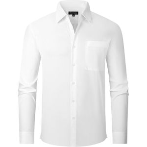 เสื้อเชิ้ตเดรสแขนยาวผ้าฝ้ายสำหรับผู้ชาย สีขาวล้วน ผ้าป๊อปลิน ทรงพอดีตัว ไม่ยับง่าย - Product Image 3