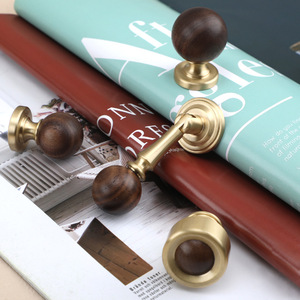Chinese Style <b>Walnut</b> Wood Cabinet Handle Brass Round <b>Drawer</b> Knob Durable Wardrobe Furniture Hardware - Product Image 1
