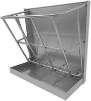 Mangeoire à foin 2-en-1 robuste en acier galvanisé argenté pour chèvres, moutons et chevaux, avec plateau à grain détachable, installation facile pour la ferme