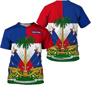 Wholesale Custom Haitian Flag T-Shirt Polyester Fabric Short Sleeve Haiti T-Shirt for Men &amp; Women Haitian <strong>Pride</strong> <strong>Tshirt</strong> - Product Image 1