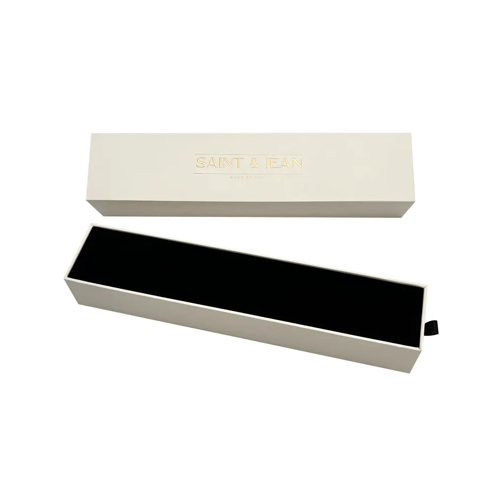 Custom long white Paper Cardboard Ring Drawer Packaging Jewelry Box And Bag With Logo Printed Sleeve Drawer Box Packaging