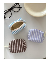 Petite pochette de rangement en tissu éponge à rayures avec fermeture éclair, étui carré en tissu éponge pour AirIpods