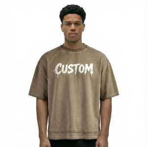 T-shirt unisexe américain brossé, délavé et vieilli, coupe décontractée et oversize, vente en gros, personnalisation de logo brodé, vêtements - Product Image 1