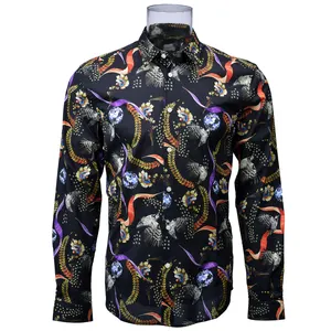 Herren Print Shirt Baumwolle und Spandex Langarm Buntes Normal Print Shirt Für Herren