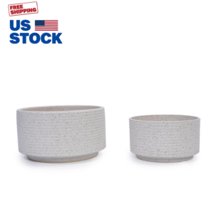 MDJ Glazed Ceramic Flower <b>Pots</b> 2 Pieces Round White <b>Indoor</b> Outdoor Planters for Home Garden Modern Minimalist Style - Product Image 1