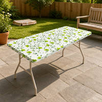 Nappe de table rectangulaire jetable en PEVA verte à motif floral, avec bord élastique, imperméable et résistante à l'huile, pour jardin et repas en plein air