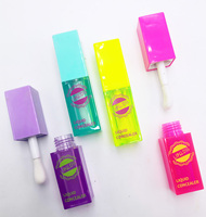 Tube de brillant à lèvres en plastique de bouteille de teinte de lèvre vide rose avec l'applicateur de cuillère de grande baguette pour l'emballage cosmétique