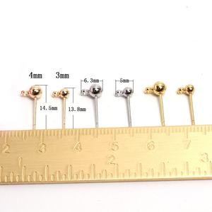 Серьги-гвоздики с круглой подвеской, Ювелирная фурнитура из латуни с серебряным покрытием 14 к, 18 К, 3 мм, 4 мм - Product Image 3