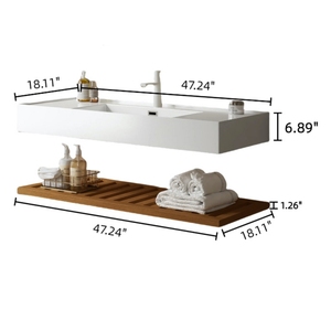 LeDe 48 In Bathroom Vanity <b>Wall</b> Mounted <b>Floating</b> White Rectangular Acrylic Basin Without Faucet - Product Image 4