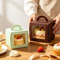 Boîte d'emballage pour gâteaux en papier biodégradable jetable personnalisée en gros avec fenêtre transparente et poignée robuste pour boulangerie
