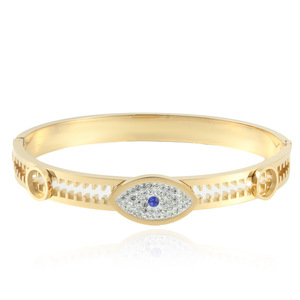 Bracelet pour femme en acier inoxydable doré avec incrustation de cristal, motif œil porte-bonheur, bijou tendance pour le quotidien - Product Image 1