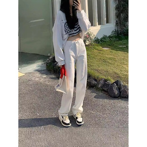 Pantalones vaqueros acampanados de pierna ancha de cintura alta para mujer para primavera 2025 Pantalones de pierna recta de moda con drapeado alto suelto para estudiantes - Product Image 6