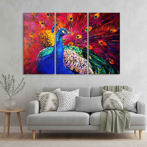 Colorful Peacock <b>Canvas</b> Art: Large Printed <b>Wall</b> Decor,SET OF 3 <b>CANVAS</b> - Product Image 3