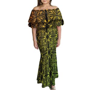 Tapa ชุดเดรสผ้าสองชั้นสำหรับผู้หญิง,ชุดเดรสกระโปรงยาวพิมพ์ลายเกาะแปซิฟิกดีไซน์แบบใหม่ - Product Image 3