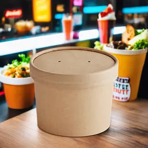 Disposable Leakproof Fast Food Kraft Paper Cup Soup Disposable Paper Lid Sealed Takeaway Packaging Cups Bowl