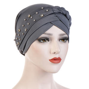 Nueva primavera otoño musulmán étnico Casual mujer Baotou gorra poliéster transpirable monocromo de un solo lado con cuentas látigo <span class=keywords><strong>para</strong></span> uñas - Product Image 4
