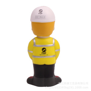 Figura de juguete de trabajador de espuma Puf con chaleco de seguridad y casco para decoración de escritorio - Product Image 1